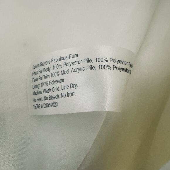 Donna Salyers Fabulous Furs Kids White Faux Fur Coat GIrls sz L hooded pompom - Picture 5 of 7